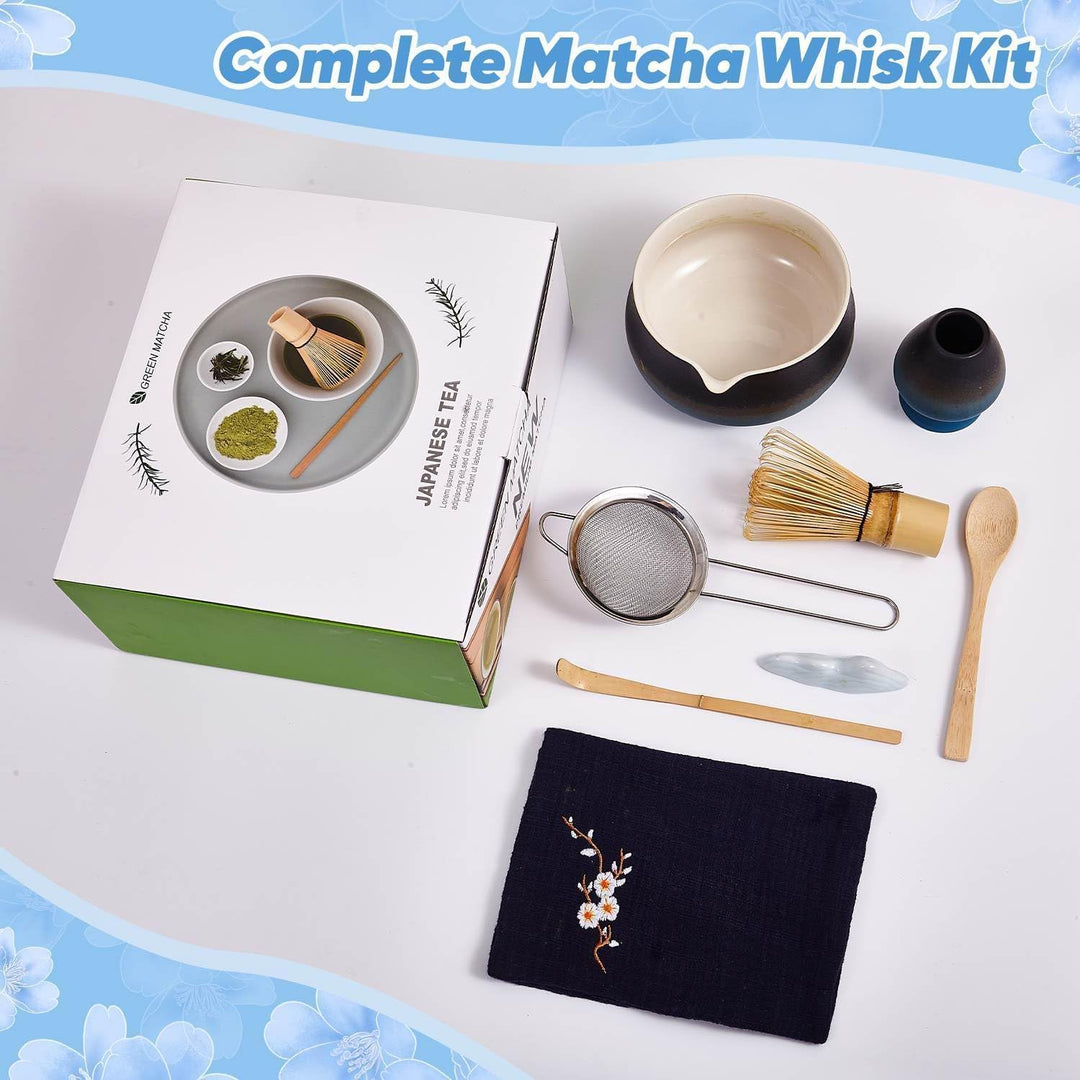 Matcha Set - 8 Stück Matcha Besen Tea Set, Matcha-Schale mit Ausgiesser, Bambus Matcha Whisk, Schauf