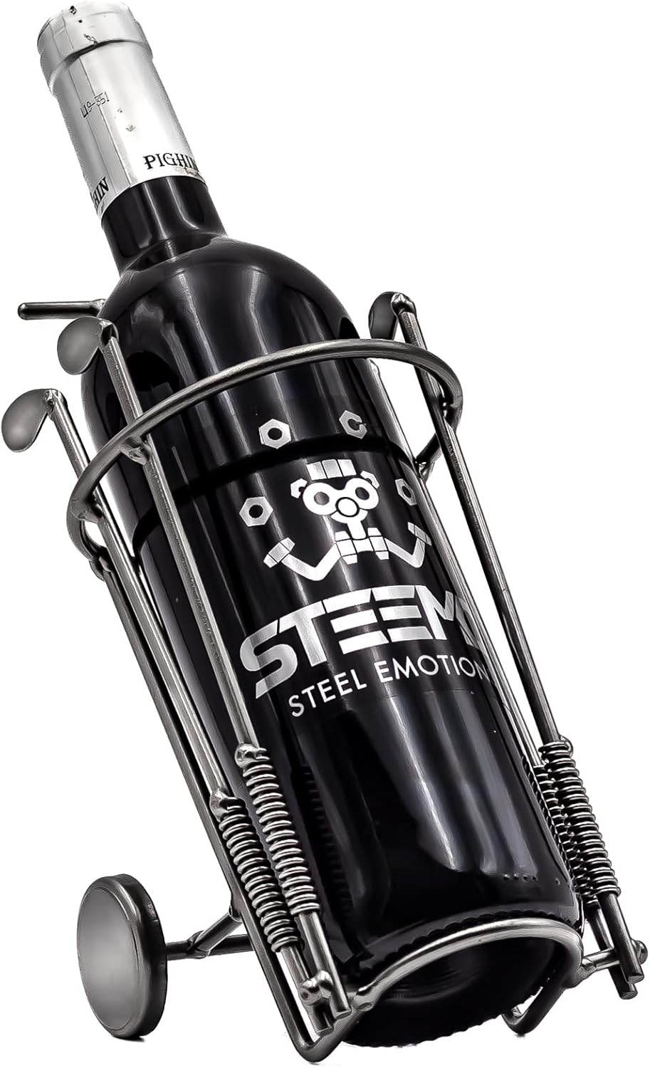 STEEMO Original Schraubenmännchen Weinflaschen-Halter Golftasche Golfbag - handgefertigter Weinhalte