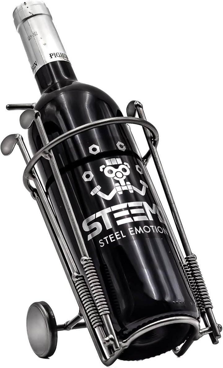 STEEMO Original Schraubenmännchen Weinflaschen-Halter Golftasche Golfbag - handgefertigter Weinhalte