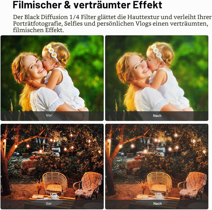 NEEWER 67mm Variable ND 2-400 &amp; Black Diffusion 1/4 Filter für einen filmischen Nebeleffekt, 2 Pack