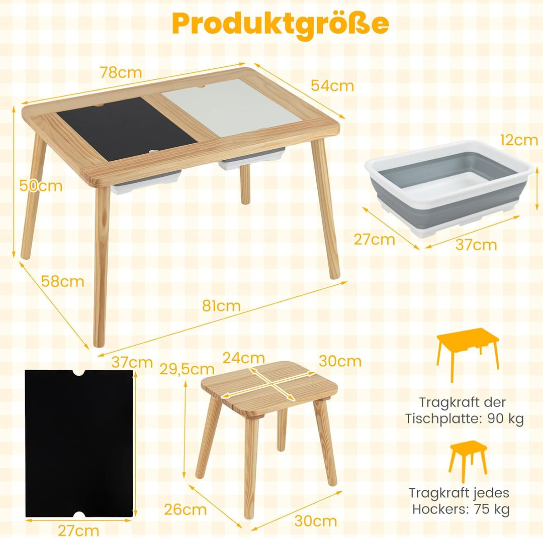 COSTWAY 6 in 1 Kinder Spieltisch, sensorisch Tisch mit doppelseitigen Tischplatte & 2 faltbaren Behä