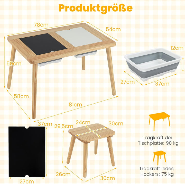 COSTWAY 6 in 1 Kinder Spieltisch, sensorisch Tisch mit doppelseitigen Tischplatte & 2 faltbaren Behä