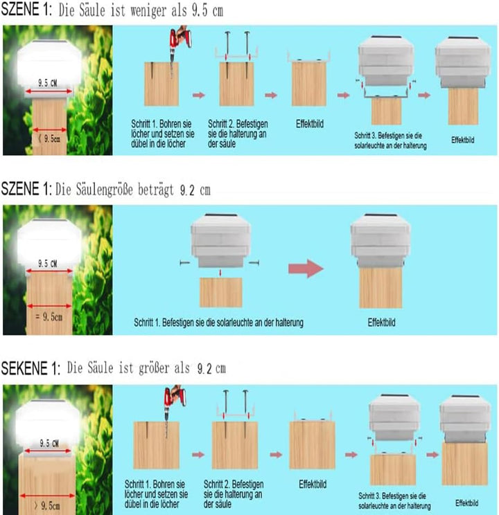 FVTLED 1er Solar Zaunbeleuchtung Pfostenkappe für Mehrere Grössen 7x7,8x8,9x9,10x10 Standardpfosten