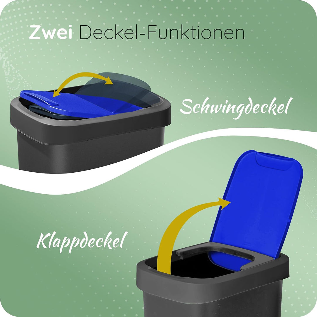 Novaliv Mülltrennsystem 50L 3er Set Mülleimer mit Schwingdeckel, Mülltrennung Küche Abfalltrennung,