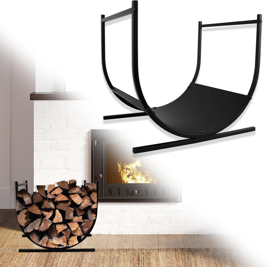 JOIEYOU Kaminholzregal Metall Brennholzregal Holzstapelhilfe U-förmiges Halbrund Kaminholzständer Au
