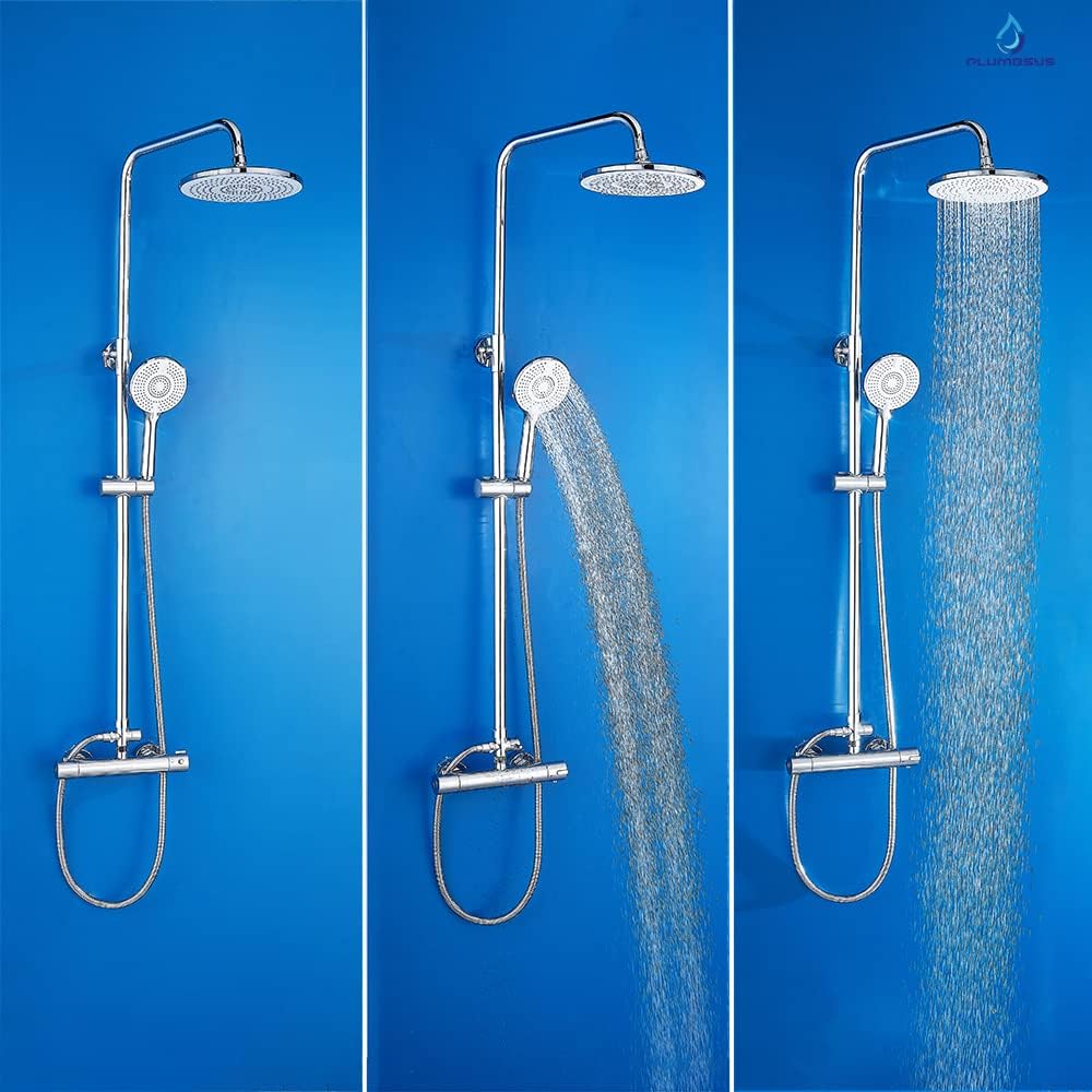 Plumbsys Duschsystem mit Thermostat,9.5” Runde Regendusche mit Thermostat armatur, Handbrause mit 3