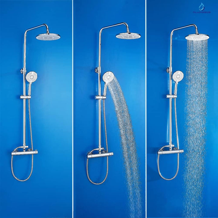 Plumbsys Duschsystem mit Thermostat,9.5” Runde Regendusche mit Thermostat armatur, Handbrause mit 3