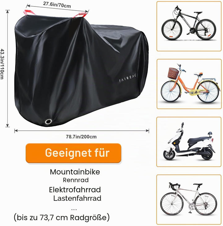 Fahrradabdeckung Wasserdichte & Reissfeste Fahrradschutzhülle mit Schlosslöchern – inkl. Aufbewahrun