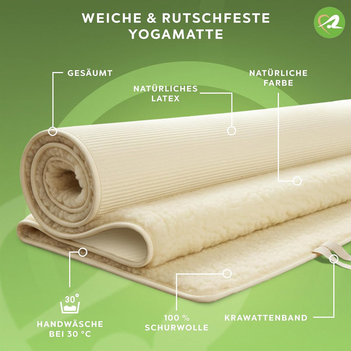 Yogamatte Professional 75 x 200 cm, Natur, umsäumt, Bindeband