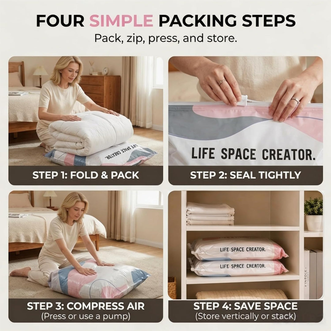 2 Stück No‑Pump Vacuum Storage Bags, 2026 Neu Vakuumbeutel Ohne Pumpe, Wiederverwendbar Kompressions