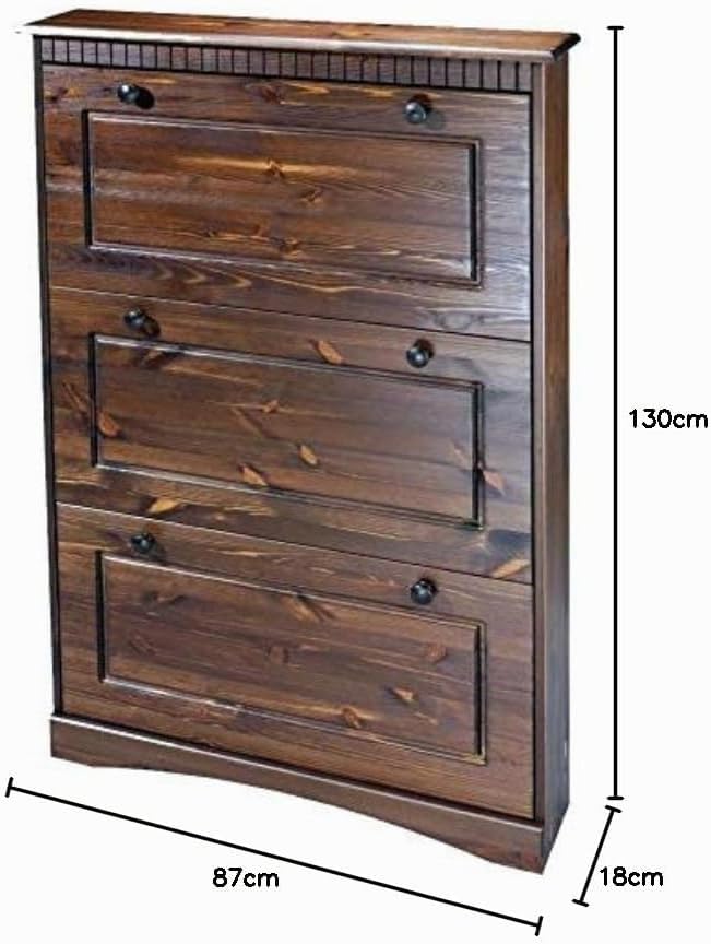 clever-moebel Schuhschrank kolonial Massiv Kiefer mit 3 Klappen, Schrank NEU 3 Klappen Kolonial, 3 K
