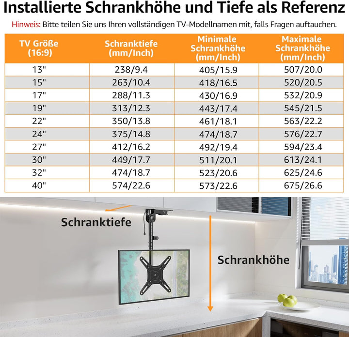 ELIVED Monitor & TV Deckenhalterung Klappbar für die meisten 14-42 Zoll Fernseher bis zu 10KG, max.
