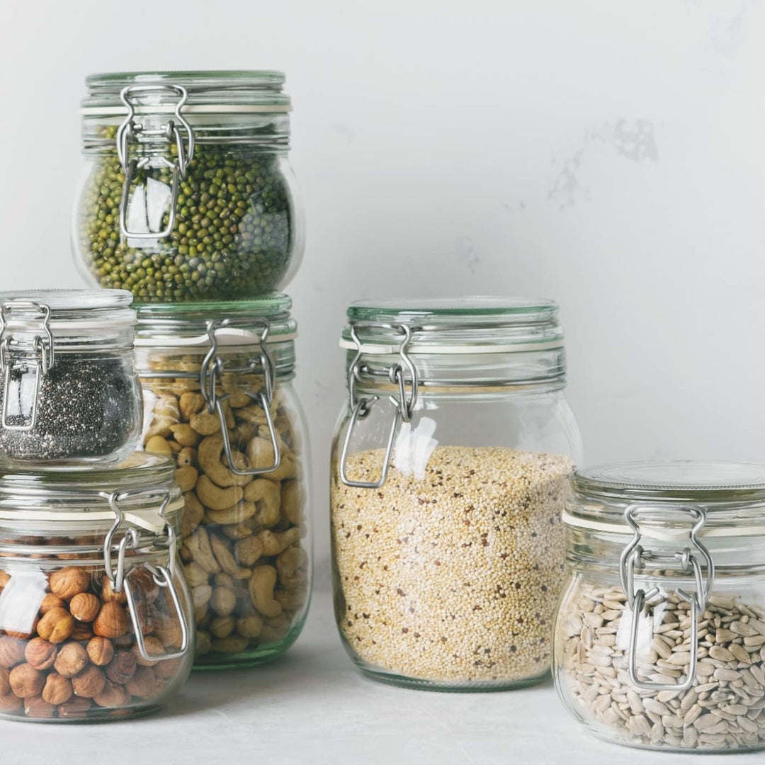gouveo 6er Set Vorratsgläser 500 ml eckig mit Bügelverschluss - Bügelgläser aus Glas mit Drahtbügelv