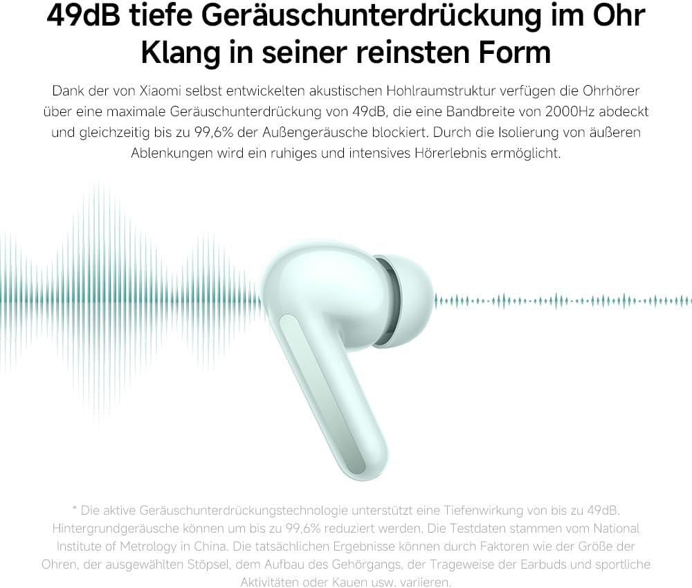 Xiaomi Redmi Buds 6 – Kabellose Bluetooth-In-Ear-Kopfhörer, Dual-Treiber, immersiver Sound, 49 dB ak