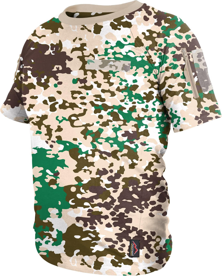 Tactical BDU Kampfshirt T-Shirt mit Klettpatches, Armtaschen &amp; versteckten Seitentaschen S Flecktarn