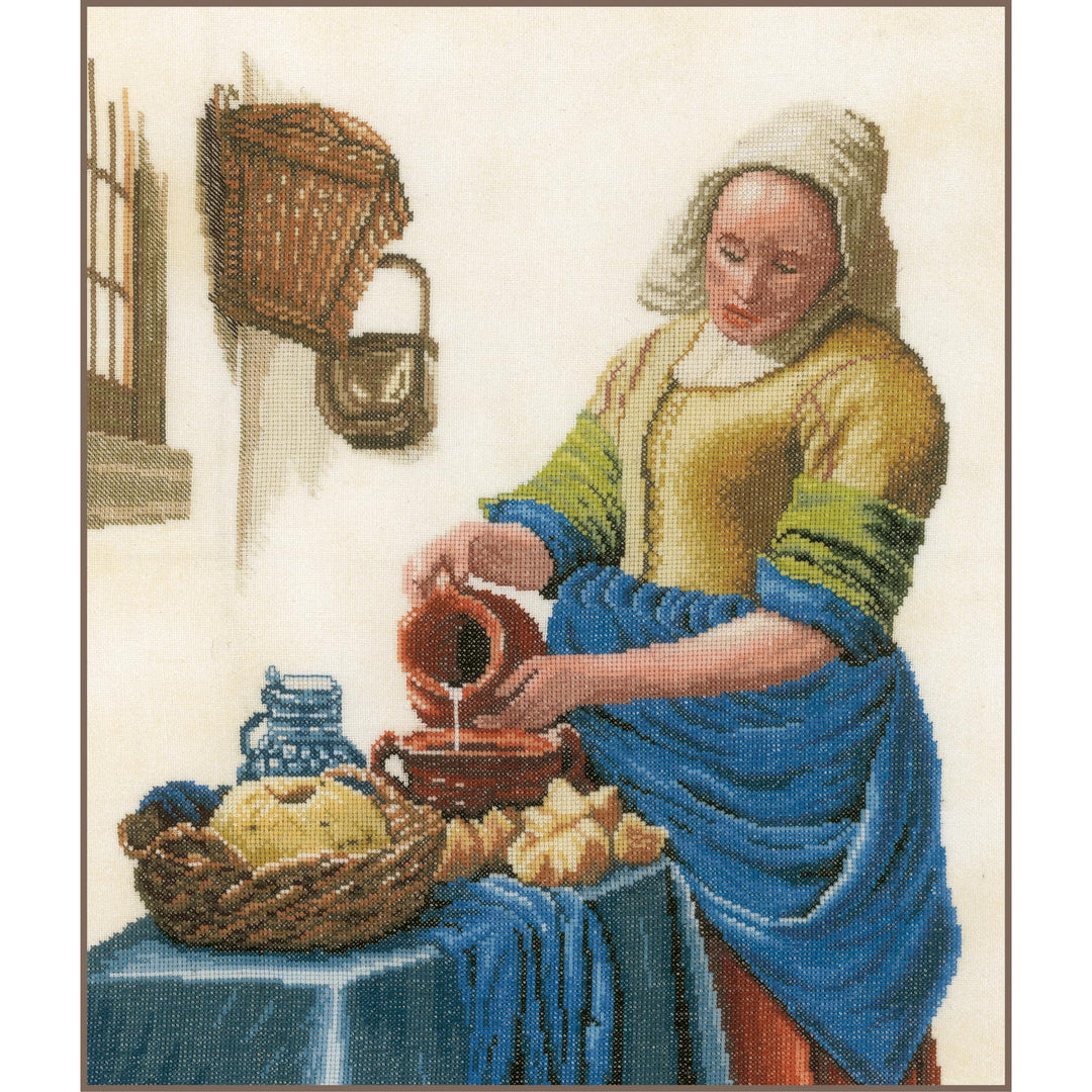 Lanarte Zählmusterpackung Milchmädchen Leinen Kreuzstichpackung, Baumwolle, Mehrfarbig, 36 x 45 x 0.
