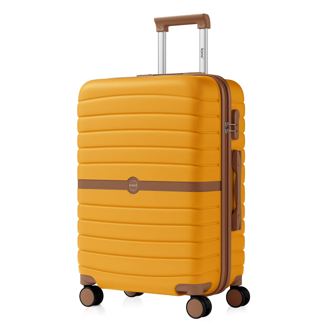 KONO Mittelgrosser Reisekoffer 62L ABS+PC Hartschalenkoffer L Gelb/Braun Mittler Koffer, Gelb/Braun