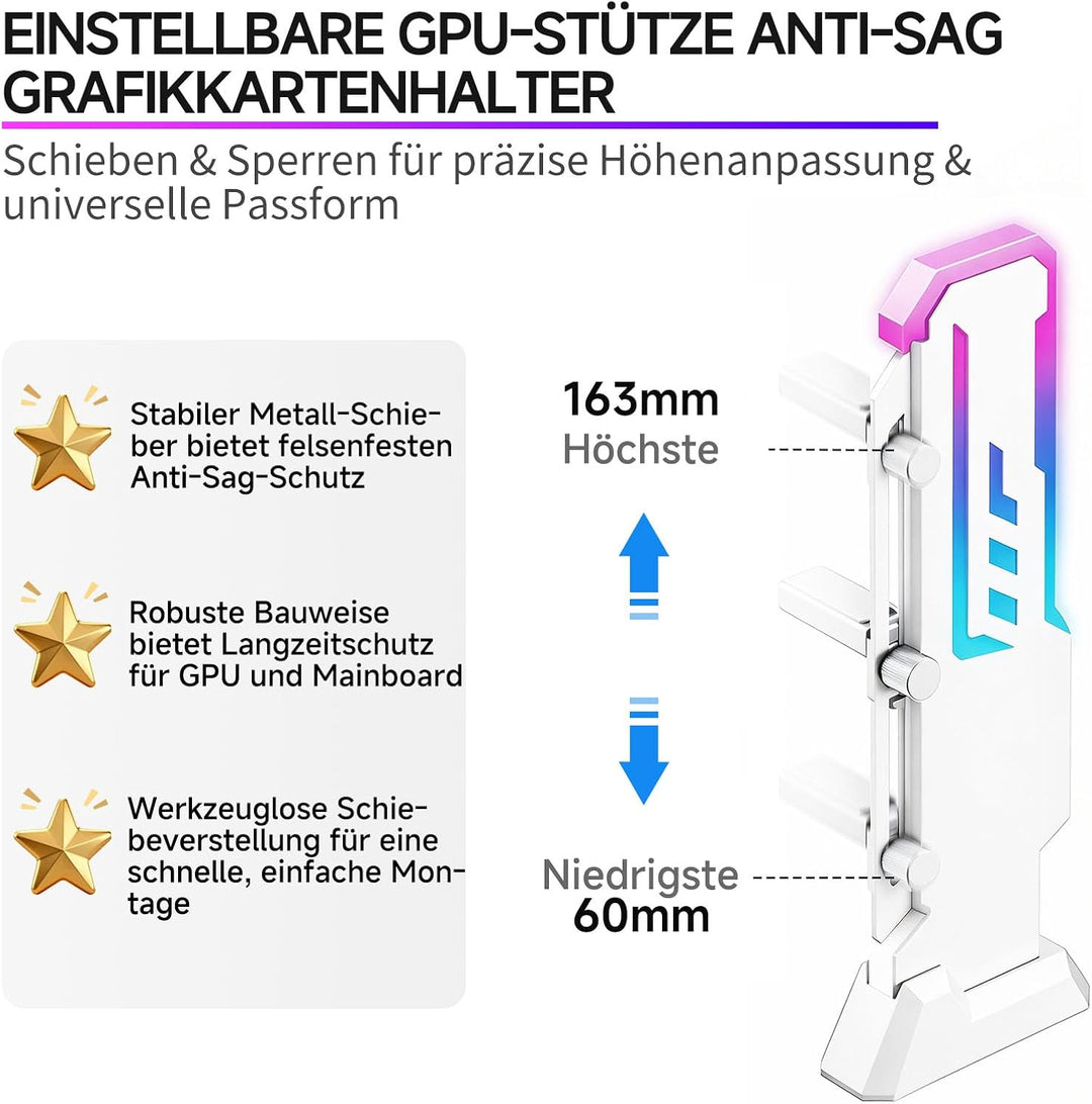 X7 ARGB Grafikkarten-Halterung, 5V-3-Pin, 60–163 mm, Weiss