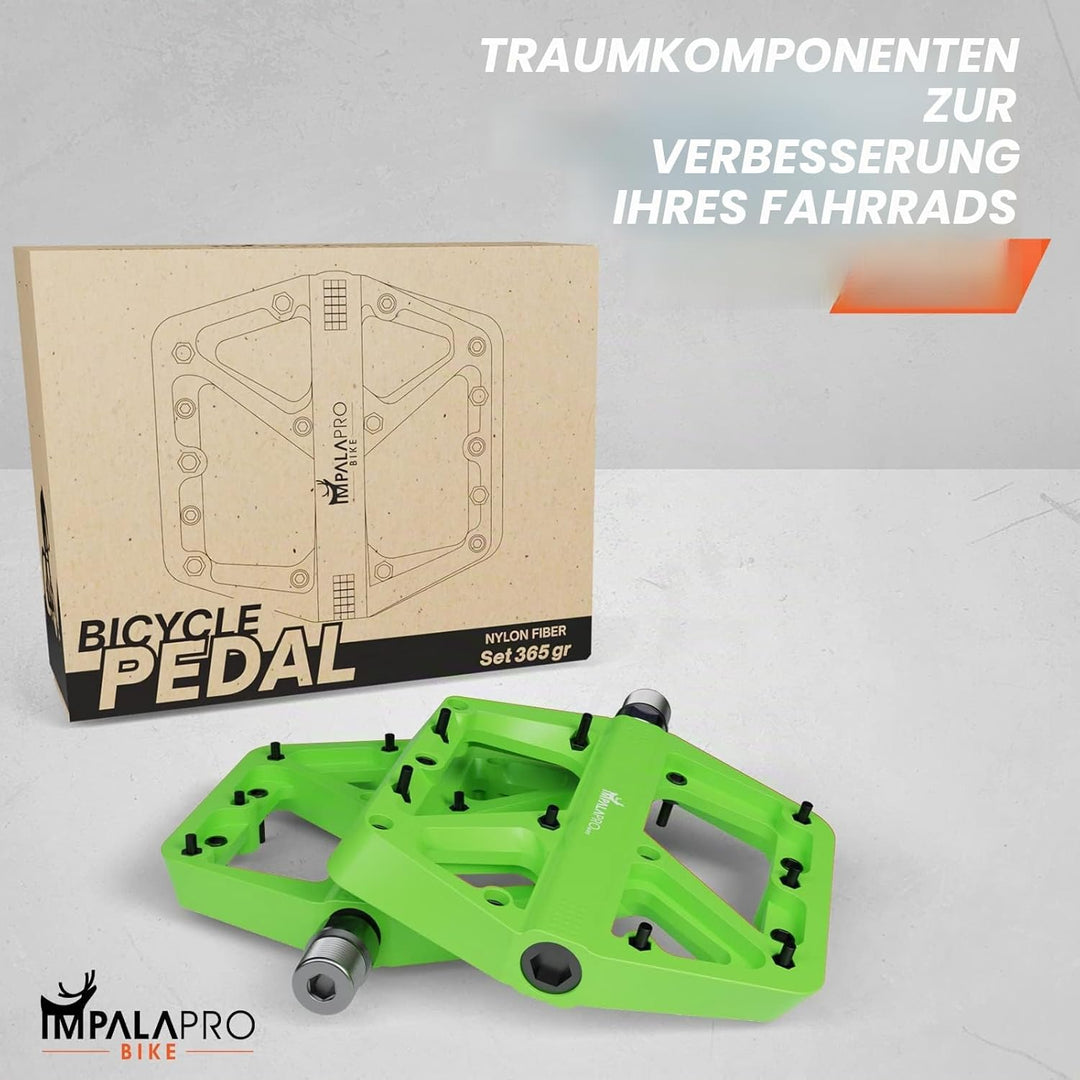 IMPALAPRO Fahrradpedale breite Nylonplattform (115 × 113 mm) Ultraleicht 180 g – Flat Pedale MTB Ren