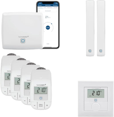 Homematic IP Funk Smart Home Heizungssteuerung Komplettpaket für 4 Heizkörper mit kostenloser Smartp