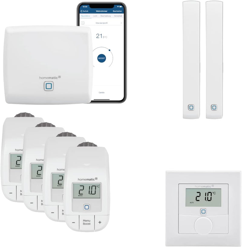 Homematic IP Funk Smart Home Heizungssteuerung Komplettpaket für 4 Heizkörper mit kostenloser Smartp