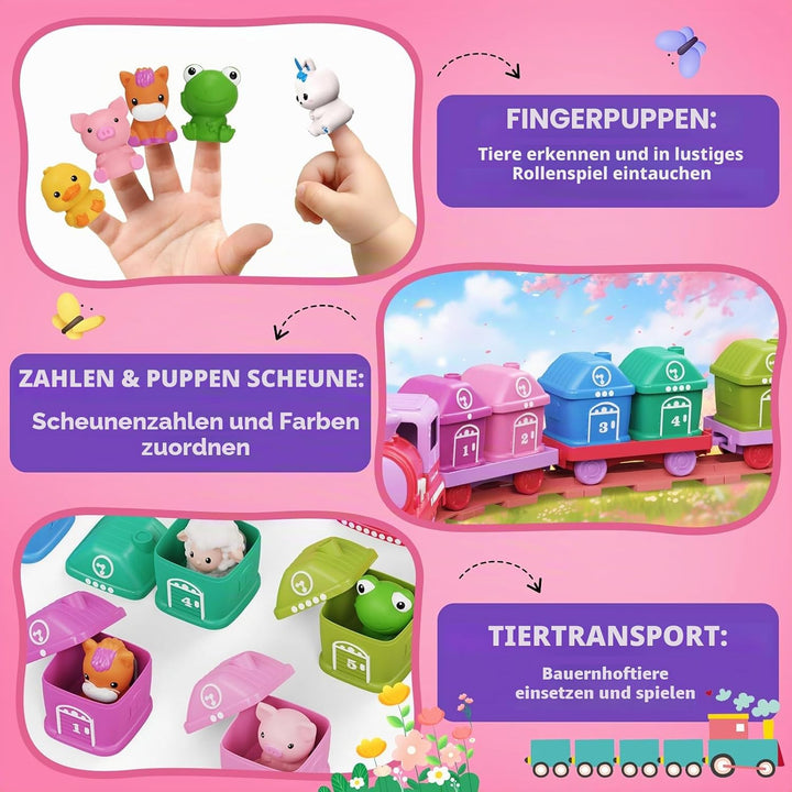 Eisenbahn-Set in Rosa für Kleinkinder – Lernspielzeug ab 1 Jahr (ideal für 1-3 Jährige Mädchen), Sch