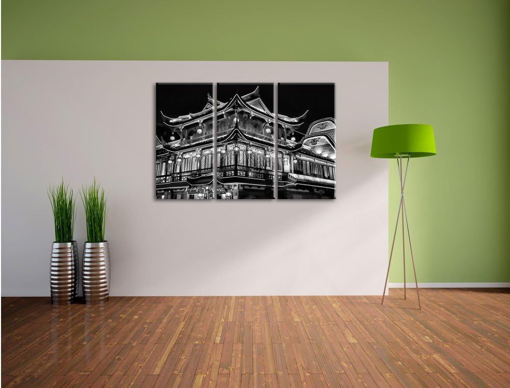 Pixxprint Dark prächtiges chinesisches Haus als Leinwandbild/Grösse: 3 Teilig (120x80) cm/Wandbild/K