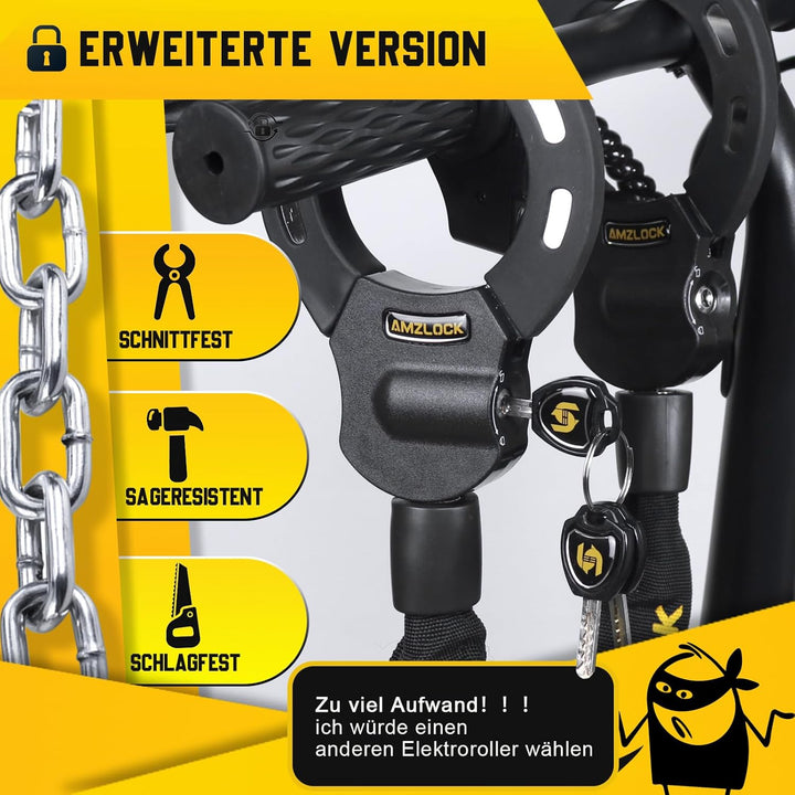 AMZLOCK E Scooter Schloss, Handschellenschloss für E Scooter, 8mm Dicke Kettenschloss für Xiaomi Sco