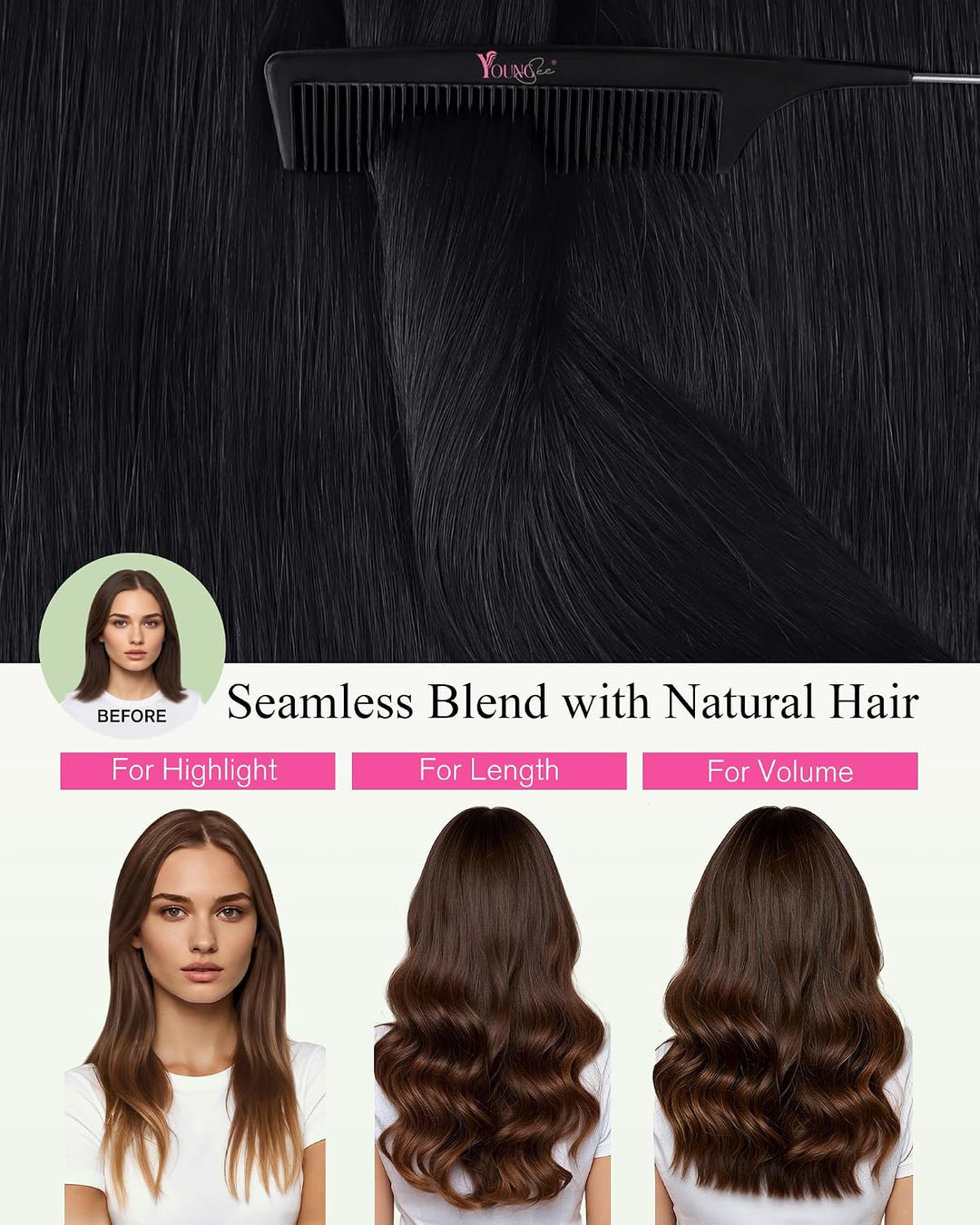 YoungSee Tape Extensions Echthaar Schwarz 35 cm Tape in Extensions Schwarz Tape in Extensions Echtha