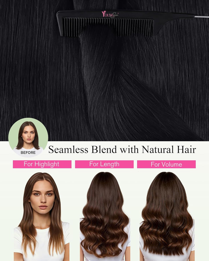 YoungSee Tape Extensions Echthaar Schwarz 45cm Echthaar Extensions Tape Schwarz Tape in Extensions S