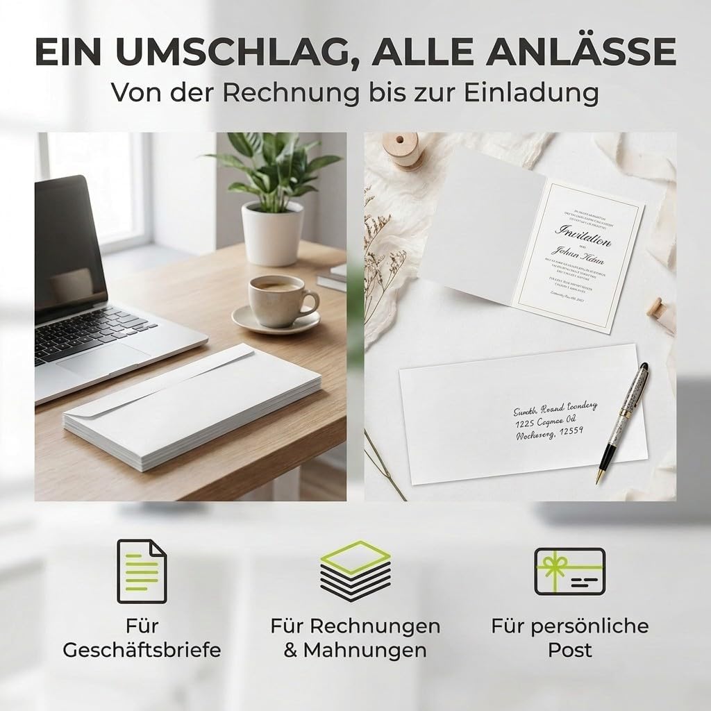 Briefumschläge DIN lang ohne Fenster selbstklebend 75g 22x11 cm weiss (1000 Stück), 1000 Stück