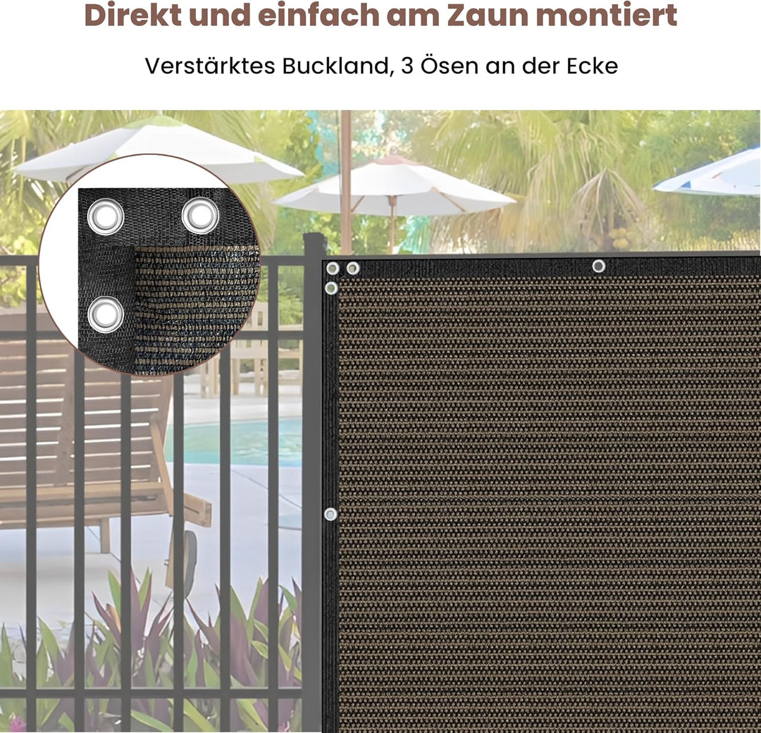Zaunblende Sichtschutz Braun-Schwarz,1.2x6m,Sichtschutzzaun 90% HDPE-Schattennetz für den Aussenbere