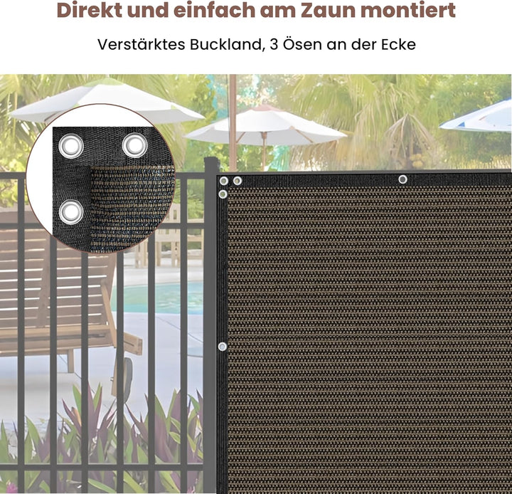 Zaunblende Sichtschutz Braun-Schwarz,1.2x6m,Sichtschutzzaun 90% HDPE-Schattennetz für den Aussenbere