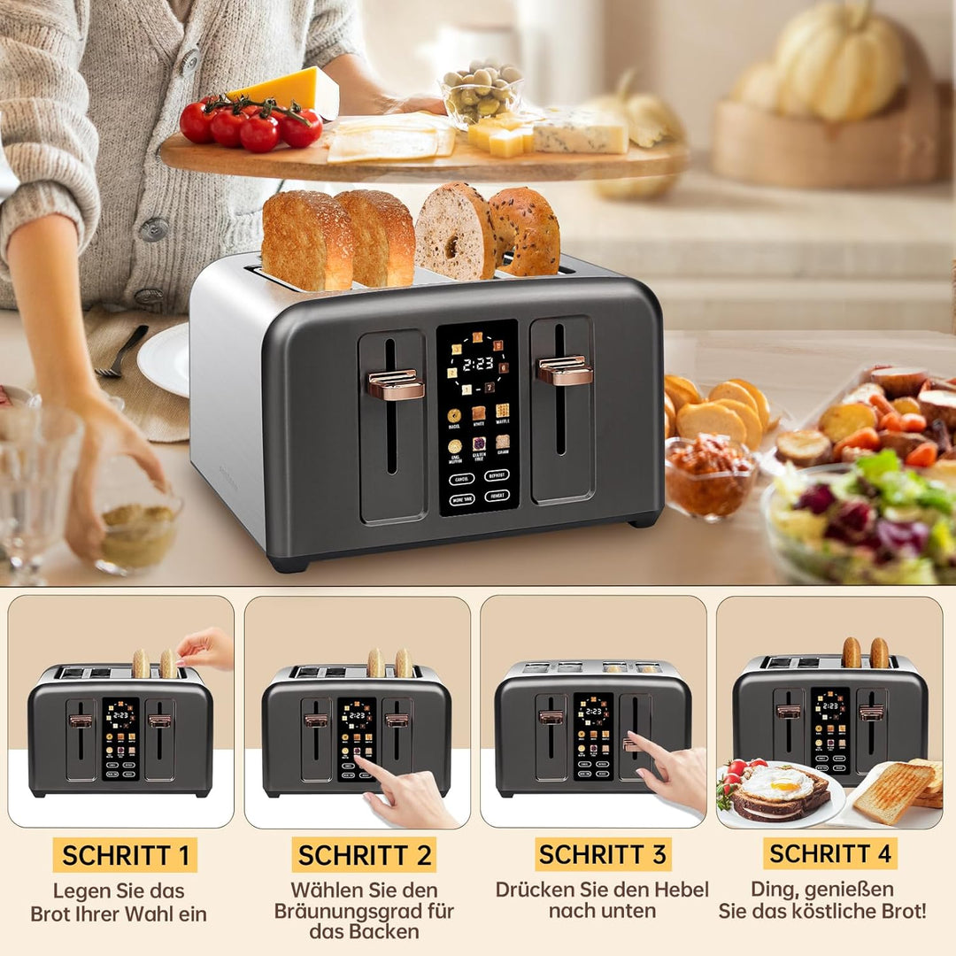 SEEDEEM Toaster 4 Slice, Stainless Toaster LCD Display&Touch Buttons, 50% Faster Heating Speed, 6 Br