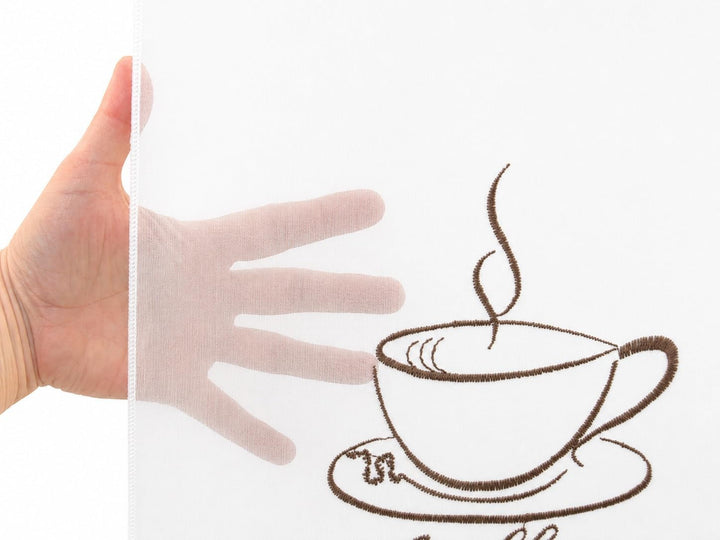 Design Mini Flächenvorhang Set Bestickt Kaffee Coffee | 4057-01 | 3 Teile | Scheibengardine Gesamtbr