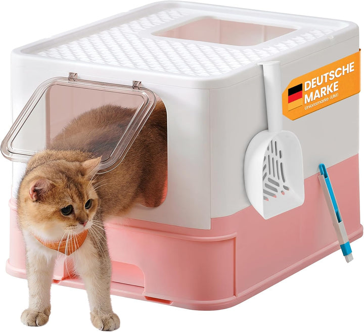 Feandrea Katzenklo, Katzentoilette, mit Deckel, ausziehbares Tablett, Schaufel, Bürste, geräumig für