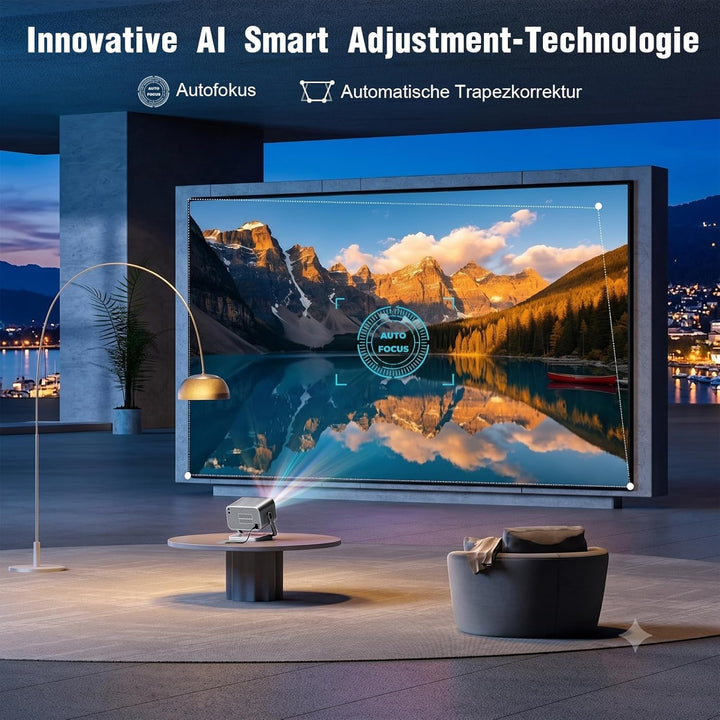 Smart Beamer【Netflix vorinstalliert & Dolby Audio】 VOPLLS Autofokus/Trapezkorrektur 40000 Lumen Beam