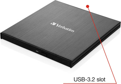 Verbatim Externer Slimline Bluray Writer mit USB 3.0-Kabel, externer DVD und Bluray Brenner, ideal f