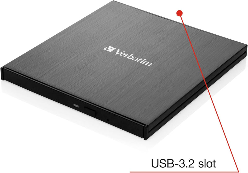 Verbatim Externer Slimline Bluray Writer mit USB 3.0-Kabel, externer DVD und Bluray Brenner, ideal f