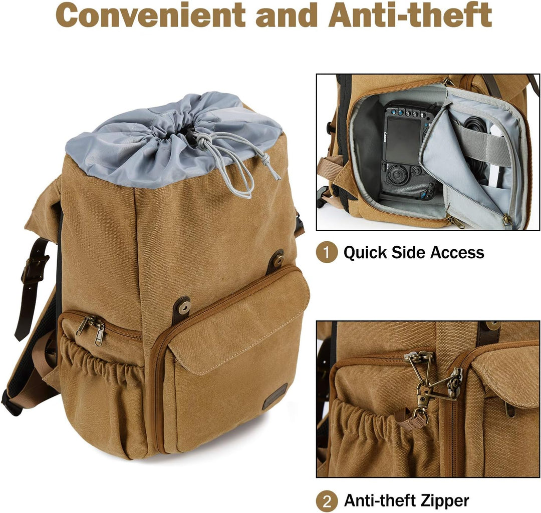 BAGSMART Fotorucksack DSLR Kamerarucksack Canvas Diebstahlsicher Wasserabweisend mit Regenschutz für