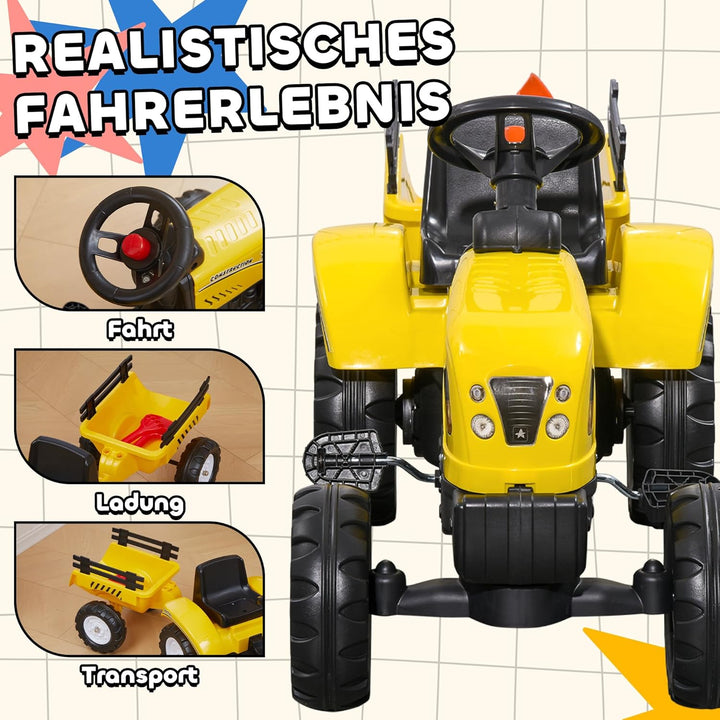 HOMCOM Trettraktor mit Anhänger Tretauto Traktor Kindertrettraktor Spielfahrzeug für Kinder ab 3 Jah
