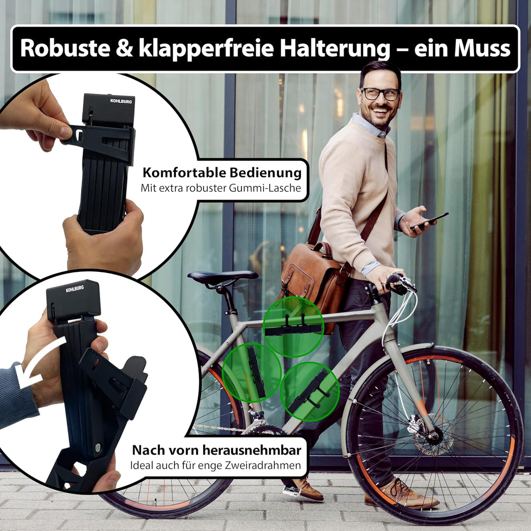 KOHLBURG Faltschloss Sicherheitsschloss [9mm dicke Faltglieder, 100cm lang] – Fahrradschloss mit Hal