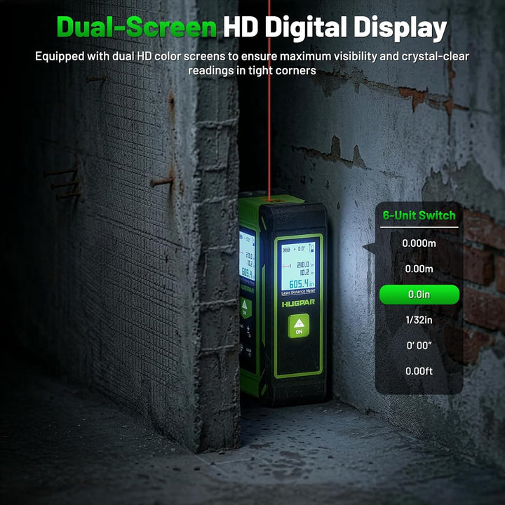 Huepar 4 in 1 Digitales Massband Entfernungsmesser mit Laser und Dual HD Display, 60 m lasermessgerä