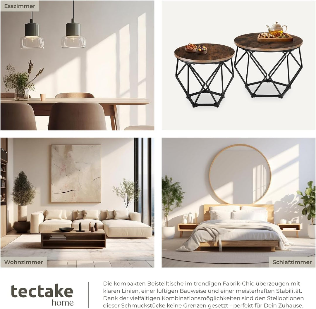 tectake Couchtisch 2er Set, Beistelltisch in Diamantform, Industrie-Design, für Wohnzimmer Schlafzim