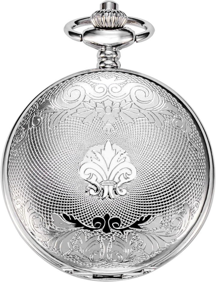 TREEWETO Unisex Taschenuhr mit Kette Analog Handaufzug Doppelscharnier Römische Ziffern Gold/Silber,