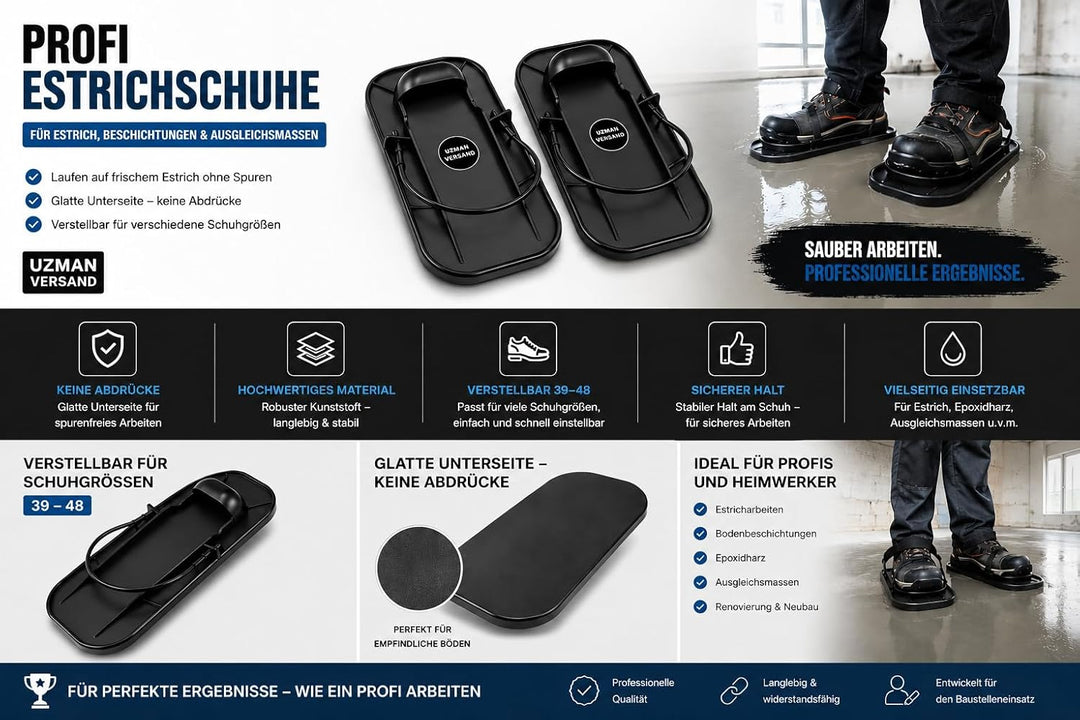 Uzman-Versand Profi Industrie Estrichschuhe, Bau Glättschuhe Betonschuhe Fliesenschuhe, glatte Unter