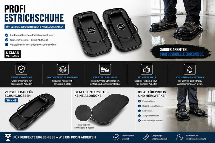 Uzman-Versand Profi Industrie Estrichschuhe, Bau Glättschuhe Betonschuhe Fliesenschuhe, glatte Unter
