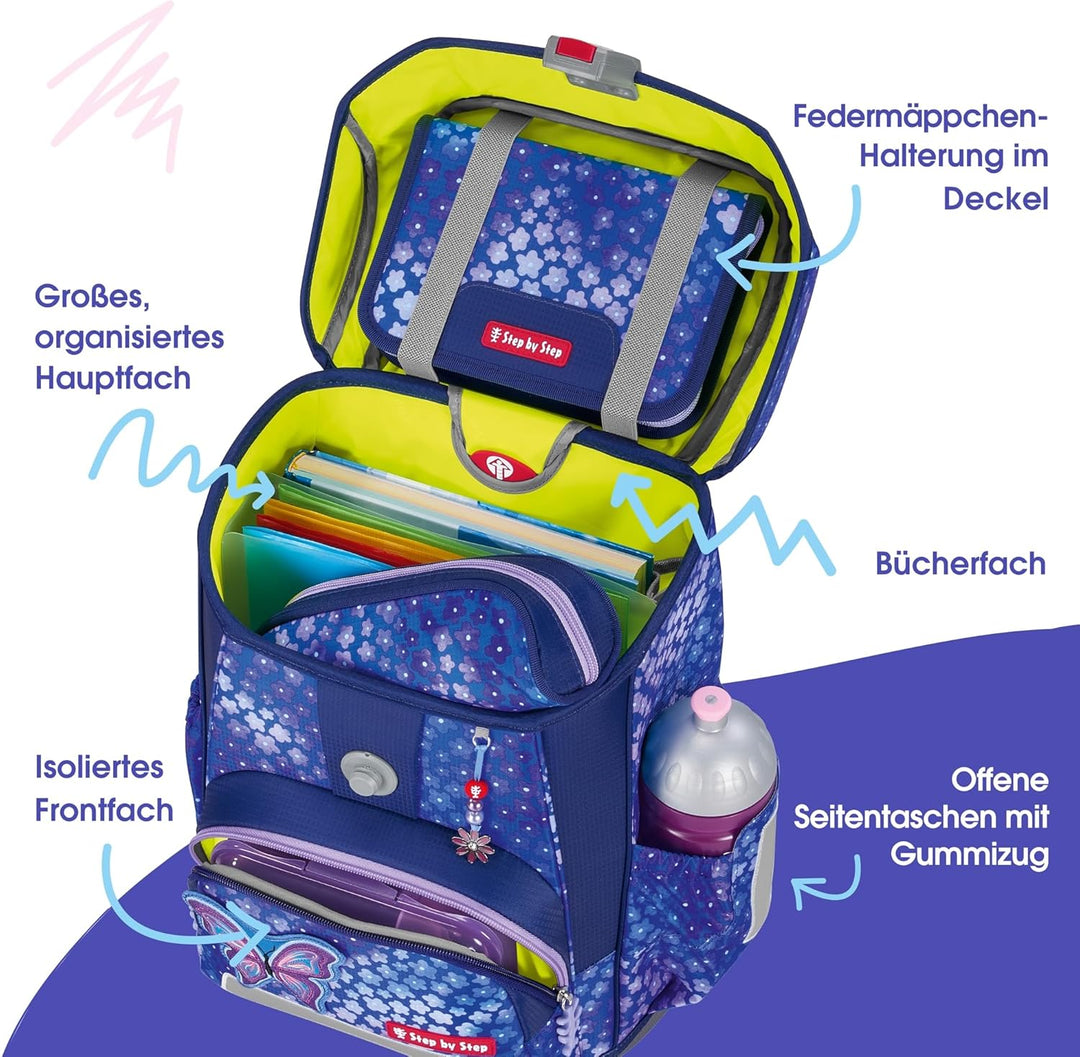 Step by Step Schulranzen-Set CLOUD, 5-teilig, ergonomischer Tornister mit Reflektoren, höhenverstell