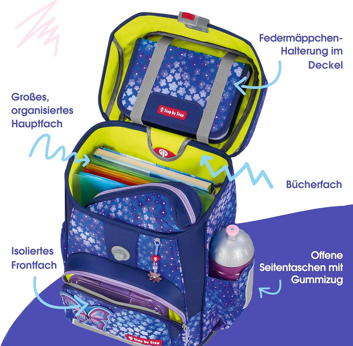 Step by Step Schulranzen-Set CLOUD, 5-teilig, ergonomischer Tornister mit Reflektoren, höhenverstell