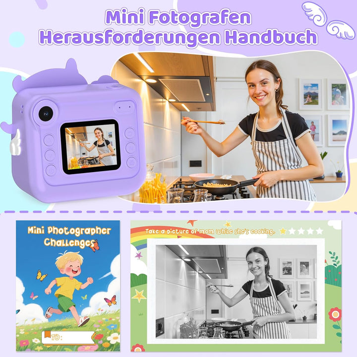 Sofortbildkamera Kinder, 1080P HD Kinderkamera Sofortbildkamera mit 32-GB-Karte, 48MP Selfie Kamera